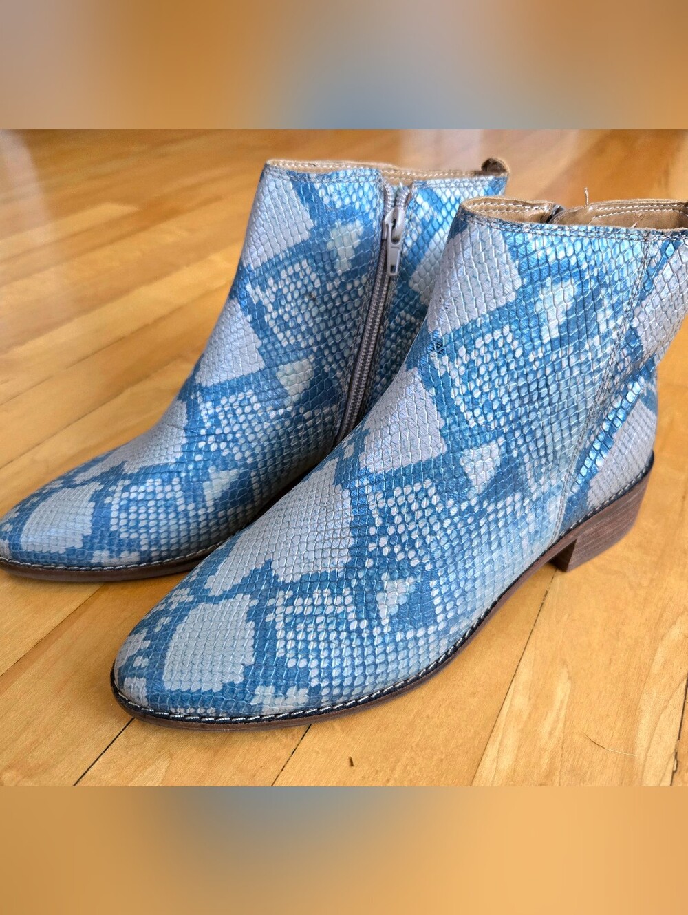 Lucky Brand Lenree Gray Snake Print Leather Ankle Booties